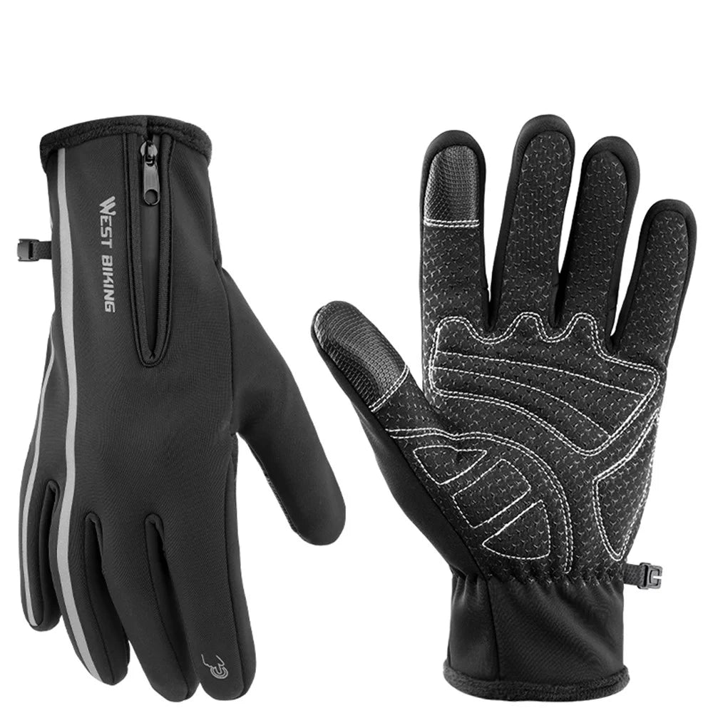 WEST BIKING Winter Fleece Lining Thermal Gloves Outdoor Cycling Climbing Waterproof Reflective Touch Screen Cycling Gloves - S - 3