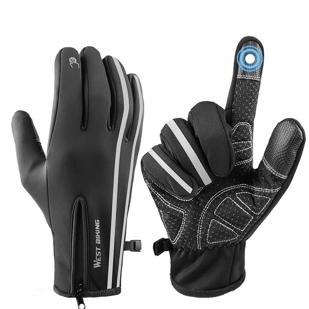 WEST BIKING Winter Fleece Lining Thermal Gloves Outdoor Cycling Climbing Waterproof Reflective Touch Screen Cycling Gloves - S - 4
