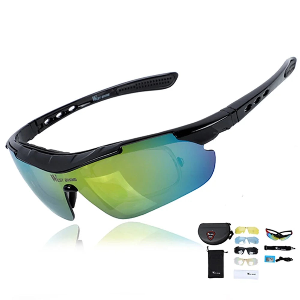 WEST BIKING Motorcycle Bike Riding Glasses Multilayer Mirror Lens Powersports Sunglasses Goggles - Black - 1