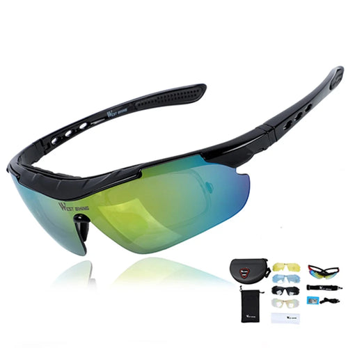 WEST BIKING Motorcycle Bike Riding Glasses Multilayer Mirror Lens Powersports Sunglasses Goggles - Black - 1