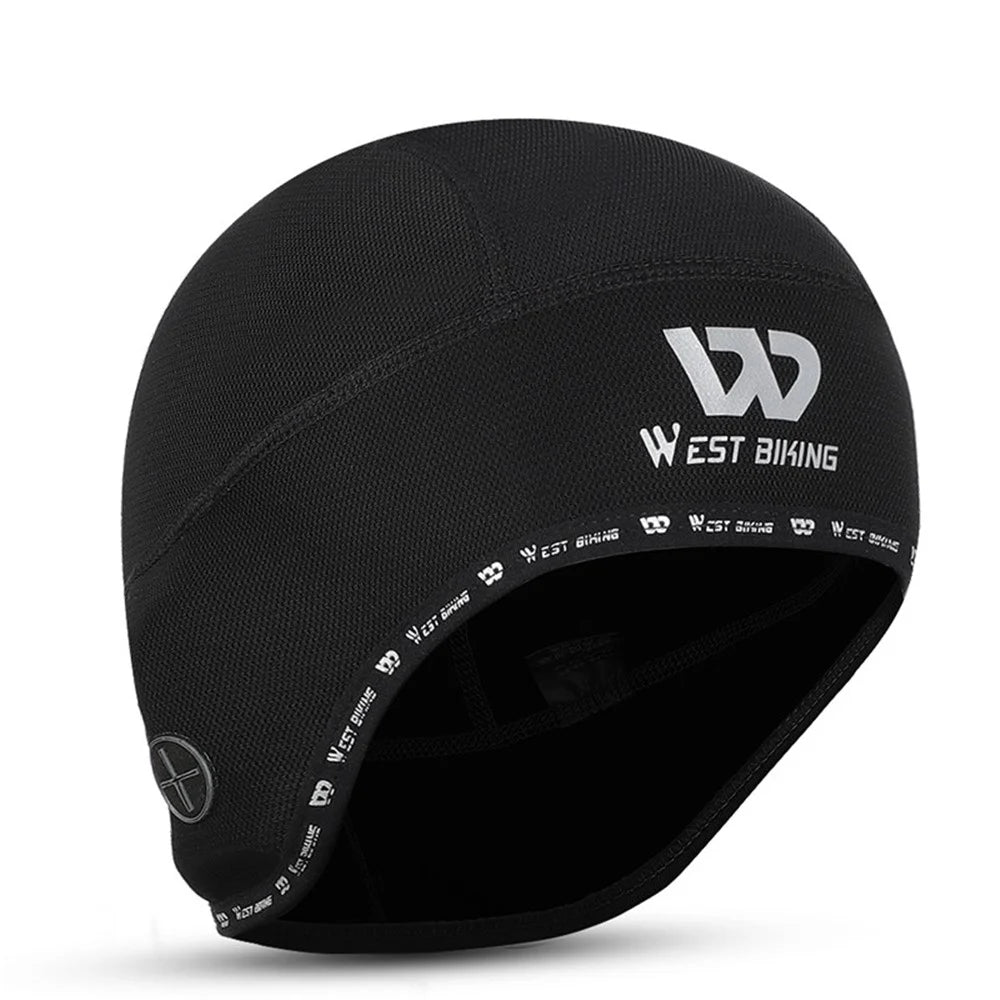 WEST BIKING Reflective Logo Windproof Thermal Cycling Hat Helmet Liner Cap with Earphones Hole - Black - 3