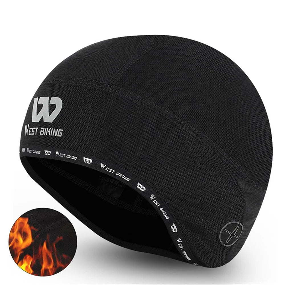 WEST BIKING Reflective Logo Windproof Thermal Cycling Hat Helmet Liner Cap with Earphones Hole - Black - 4