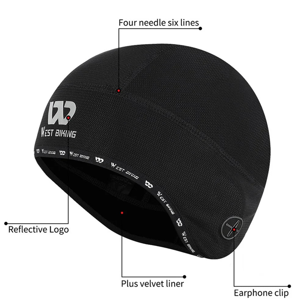 WEST BIKING Reflective Logo Windproof Thermal Cycling Hat Helmet Liner Cap with Earphones Hole - Black - 5