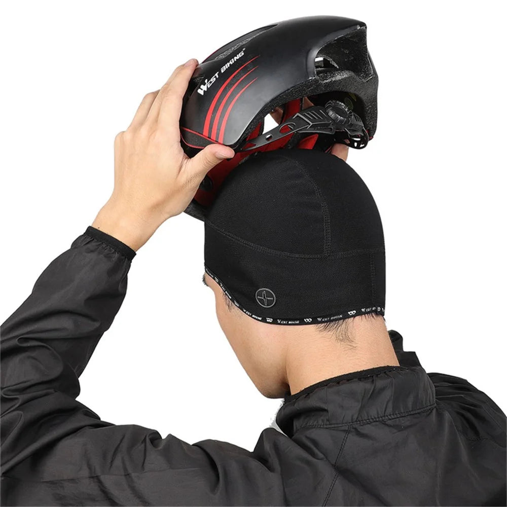 WEST BIKING Reflective Logo Windproof Thermal Cycling Hat Helmet Liner Cap with Earphones Hole - Black - 7