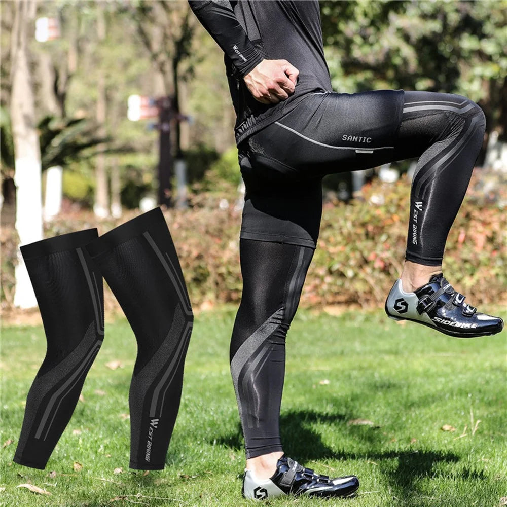 WEST BIKING 1 Pair Summer Cycling Leg Sleeves Ice Silk Leg Cover UV Protection Non-slip Leggings - M - 4