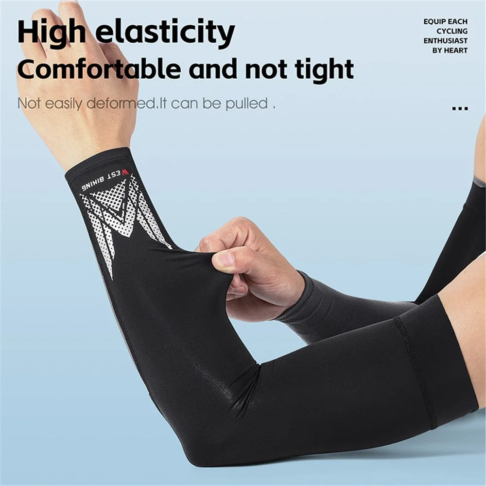 WEST BIKING YP0212125 1 Pair Unisex Ice Silk Cooling Sleeves Summer Sunscreen UV Protection Arm Sleeves - Black - 5