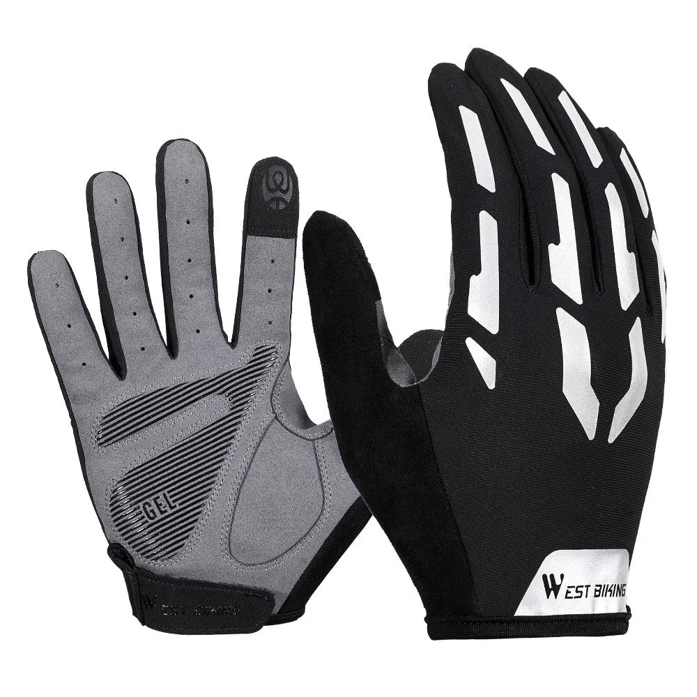 WEST BIKING Bicycle Gloves Touch Screen Reflective Anti-shock Cycling Mittens, Full Finger - L - 1