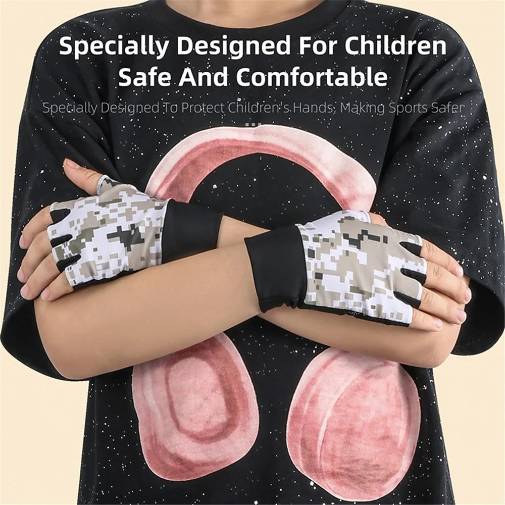 WEST BIKING YP0211248 Children Cycling Gloves Summer Half Finger Anti-Slip Bike Mittens - Camouflage Grey S - 2