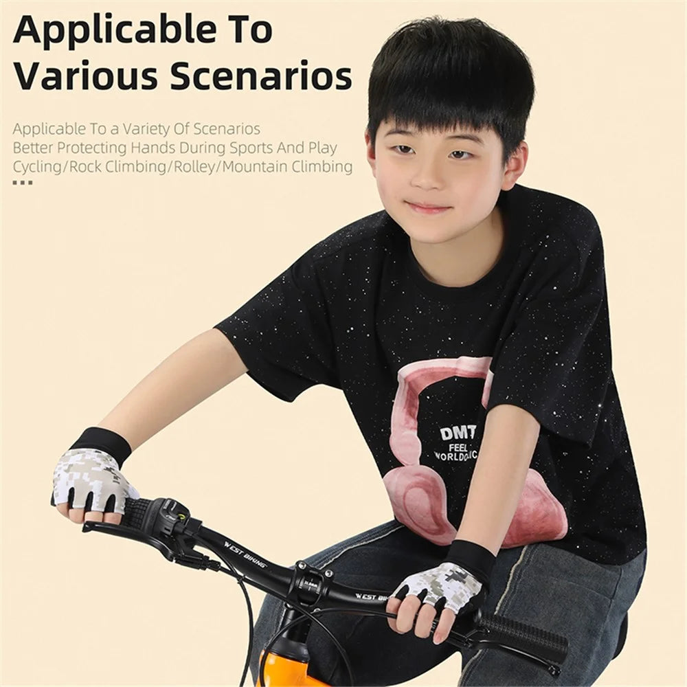 WEST BIKING YP0211248 Children Cycling Gloves Summer Half Finger Anti-Slip Bike Mittens - Camouflage Grey S - 7