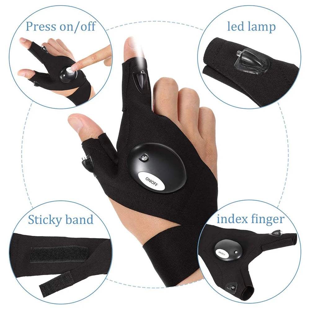1Pc Left / Right Hand Outdoor Night Fishing Cycling Fingerless Glove with LED Flashlight - Right Hand - 4