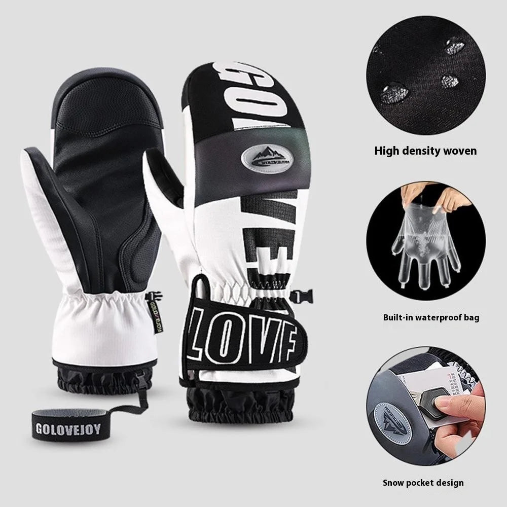 GOLOVEJOY SK34 1 Pair Winter Skiing Gloves Waterproof Windproof Warm Touch Screen Mittens - Black+White / M - 1