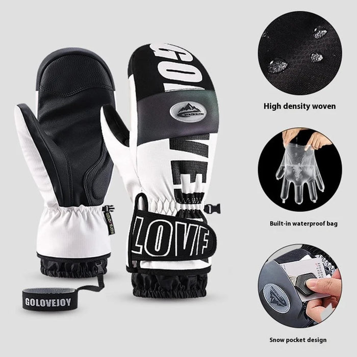 GOLOVEJOY SK34 1 Pair Winter Skiing Gloves Waterproof Windproof Warm Touch Screen Mittens - Black+White / M - 1