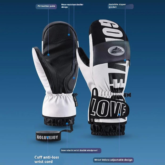GOLOVEJOY SK34 1 Pair Winter Skiing Gloves Waterproof Windproof Warm Touch Screen Mittens - Black+White / M - 2