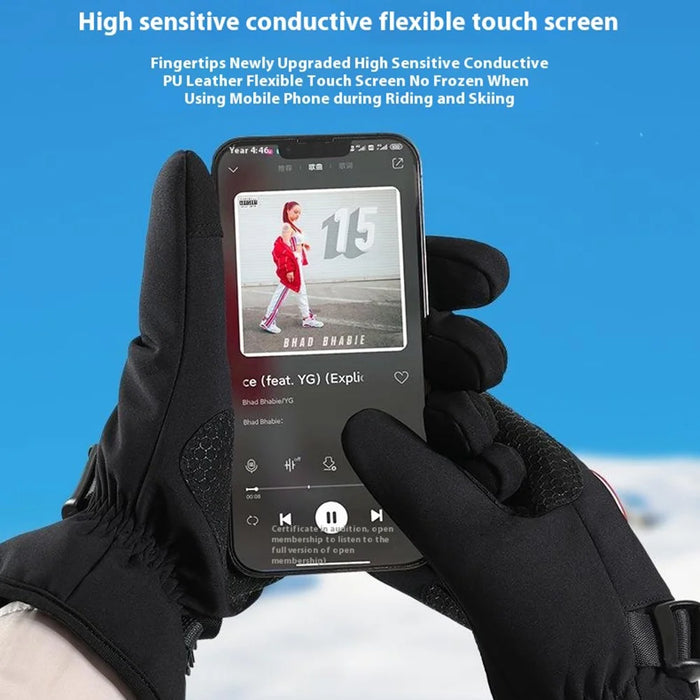 GOLOVEJOY DB69 Men Windproof Thermal Motorcycle Gloves Touch Screen Winter Riding Mittens - Black / M - 6