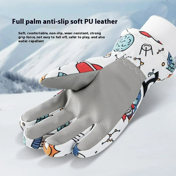 GOLOVEJOY DRST33 Winter Waterproof Cartoon Kids Ski Gloves Full Finger Mittens for Outdoor Activities - Spaceship S - 3