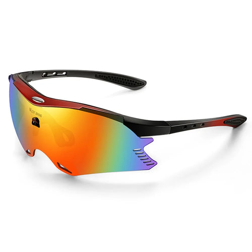 WEST BIKING YP0703183 Cycling UV400 Sunglasses Anti UV Windproof Outdoor Sports Goggles - Red Frame / Color Lens - 1