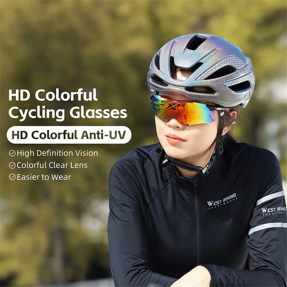 WEST BIKING YP0703183 Cycling UV400 Sunglasses Anti UV Windproof Outdoor Sports Goggles - Red Frame / Color Lens - 2