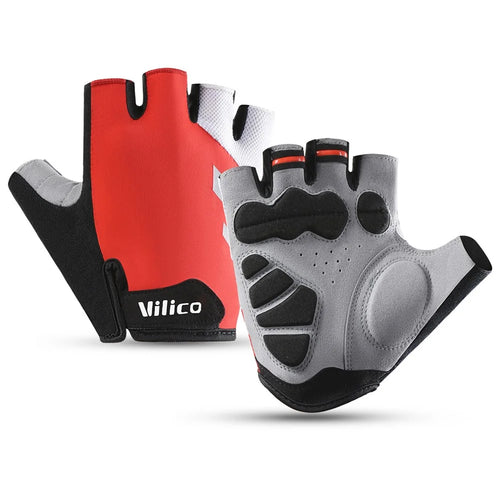 VILICO A0066V 1 Pair Size S Cycling Fitness Fishing Outdoor Sports Gloves Shock Absorbing Anti Slip Half Finger Gloves - Red - 1