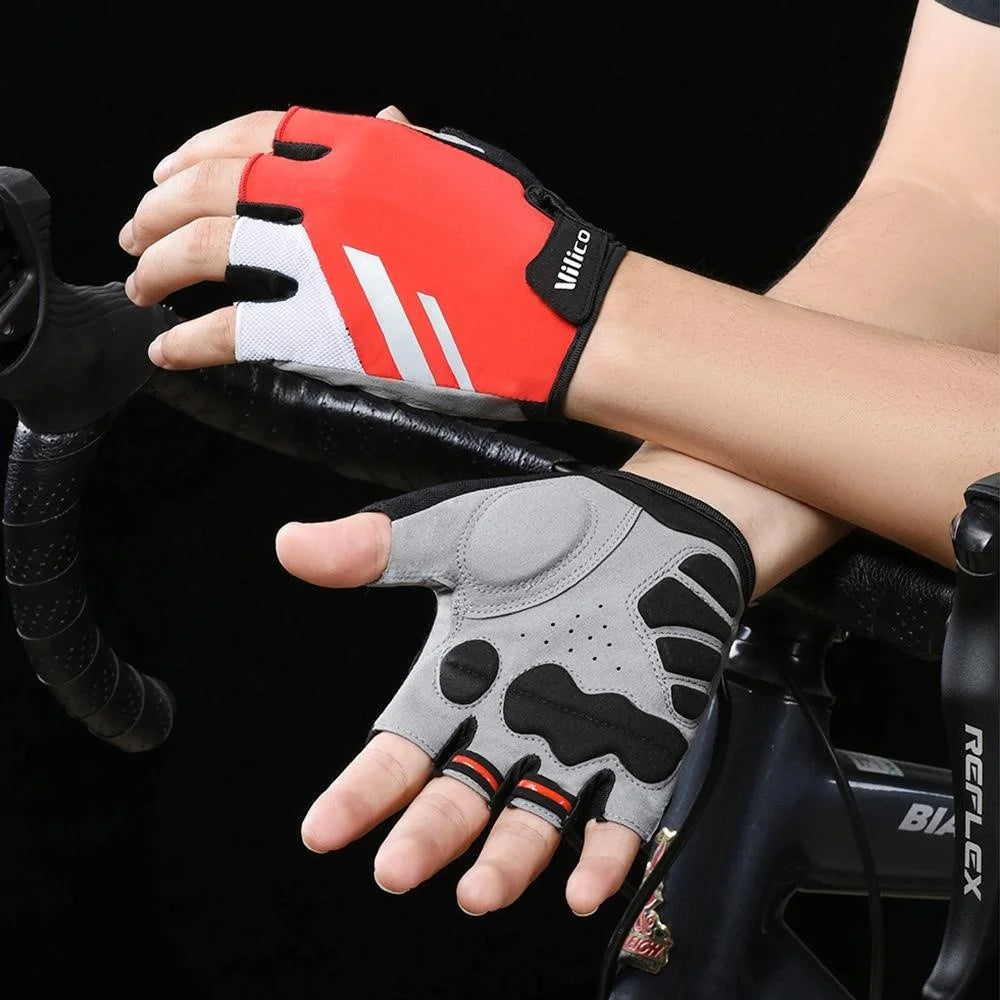 VILICO A0066V 1 Pair Size S Cycling Fitness Fishing Outdoor Sports Gloves Shock Absorbing Anti Slip Half Finger Gloves - Red - 4
