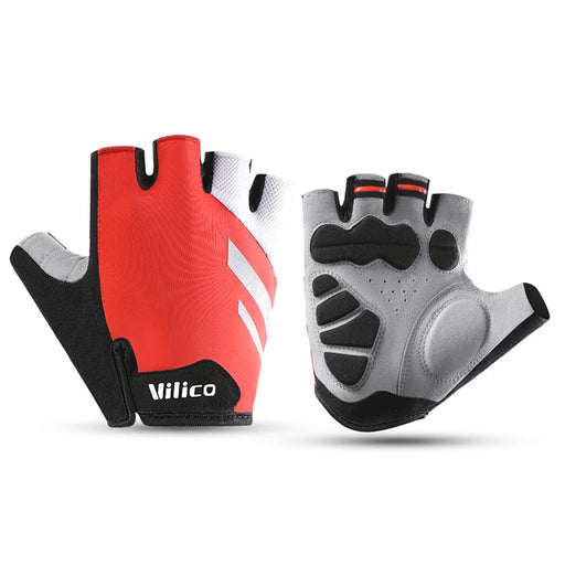 VILICO A0066V 1 Pair Size L Cycling Fitness Fishing Outdoor Sports Gloves Shock Absorbing Anti Slip Half Finger Gloves - Red - 1