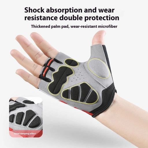 VILICO A0066V 1 Pair Size L Cycling Fitness Fishing Outdoor Sports Gloves Shock Absorbing Anti Slip Half Finger Gloves - Red - 2