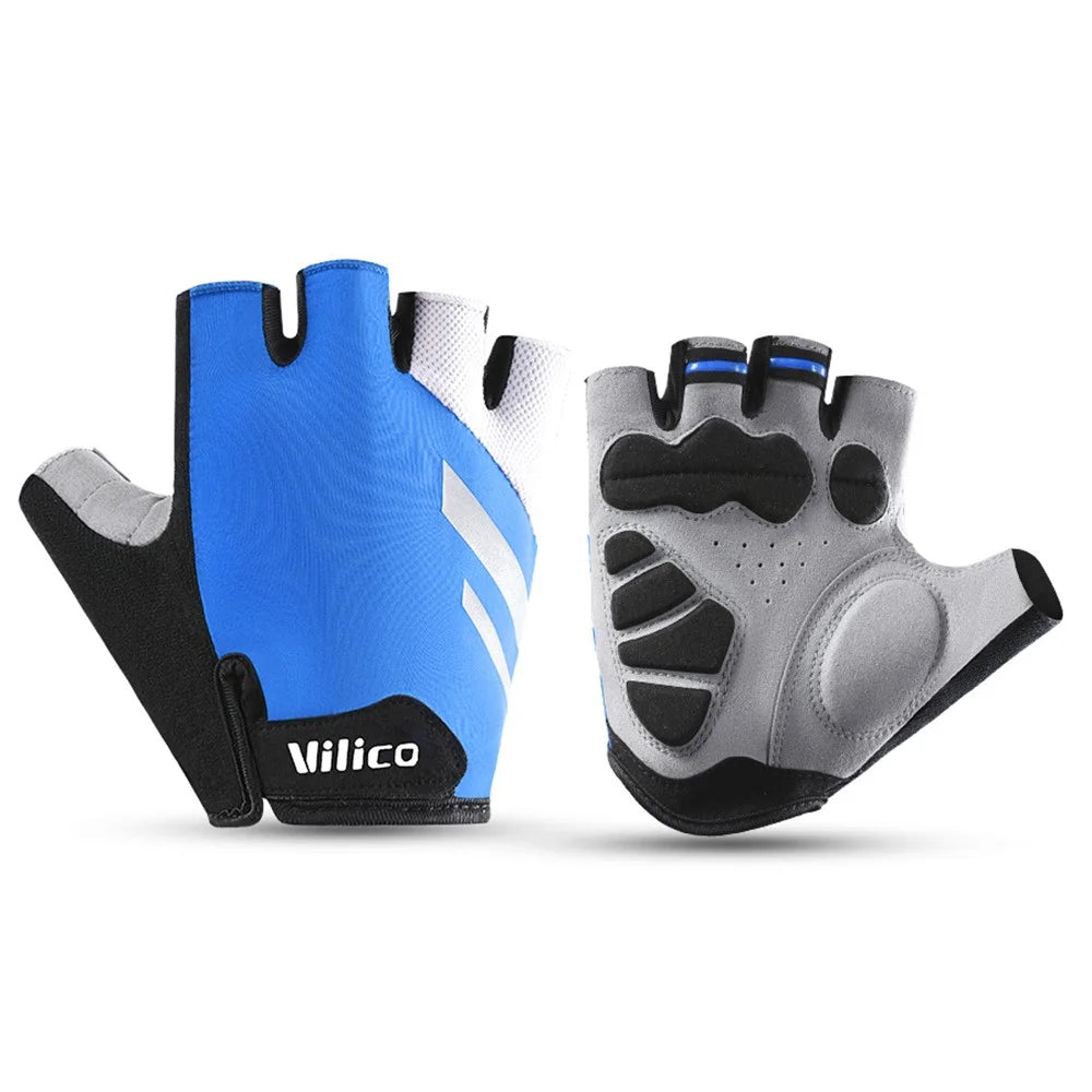 VILICO A0066V 1 Pair Size XL Cycling Fitness Fishing Gloves Shock Absorbing Anti Slip Half Finger Gloves - Blue - 1