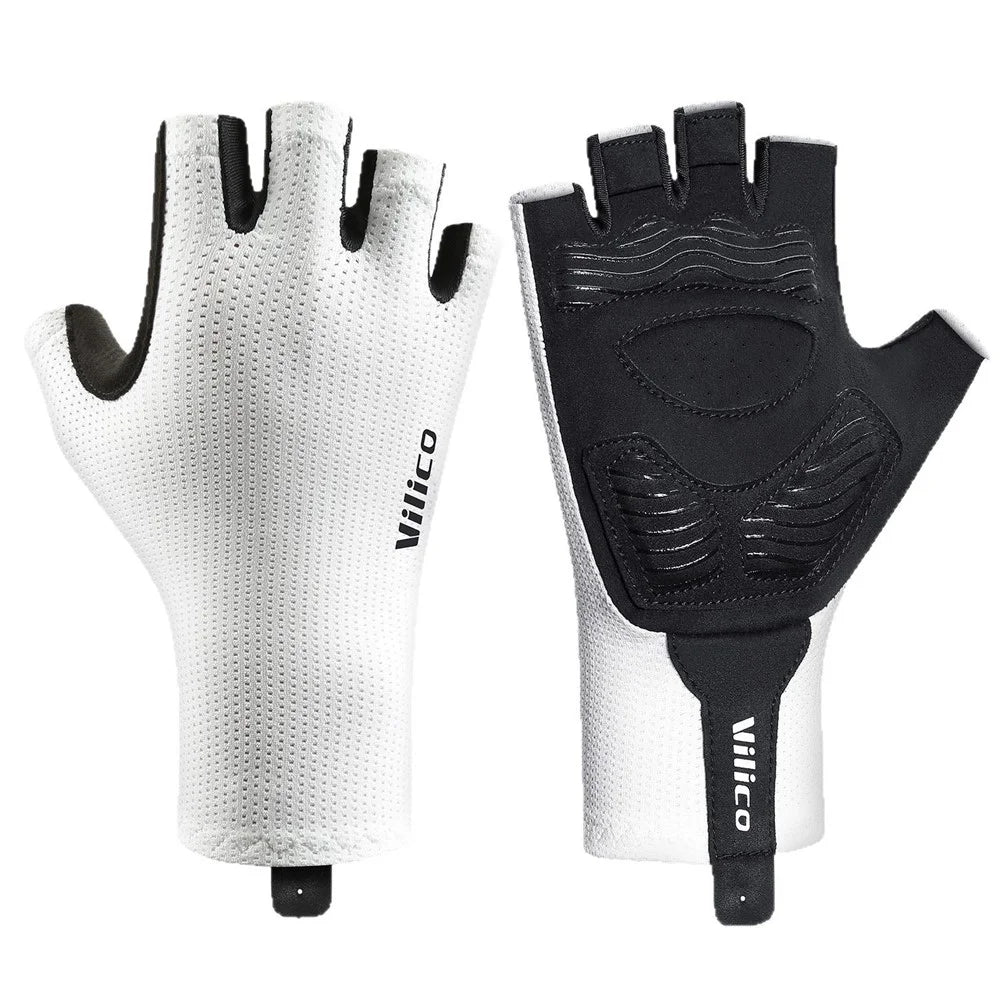 VILICO A0106 1 Pair Size S Outdoor Cycling Fishing Gloves Half Finger Shock Absorbing Breathable Bike Gloves - White - 1