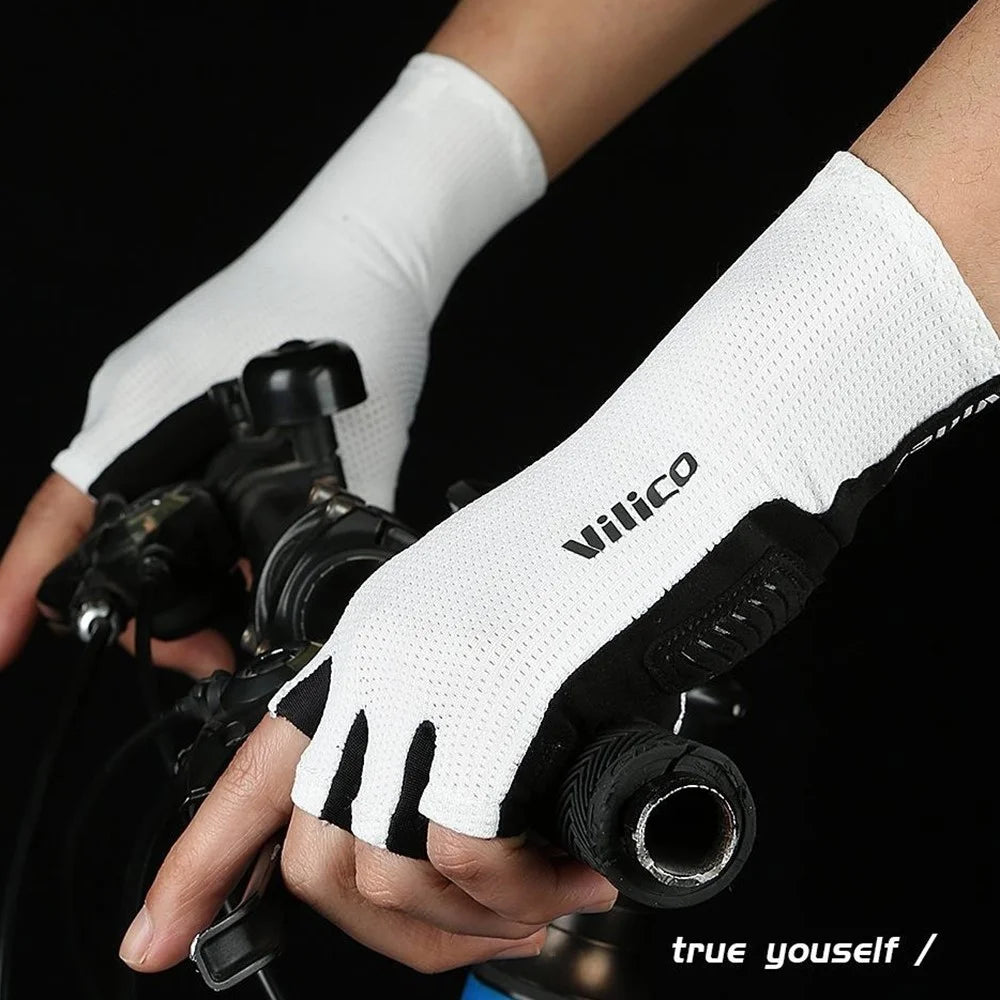 VILICO A0106 1 Pair Size M Outdoor Cycling Fishing Gloves Half Finger Shock Absorbing Breathable Bike Gloves - White - 4