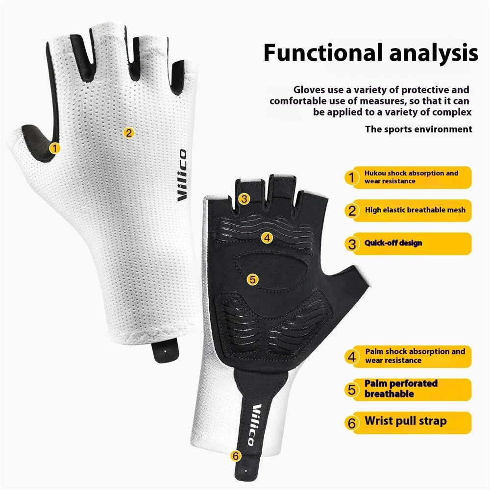 VILICO A0106 1 Pair Size L Outdoor Cycling Fishing Gloves Half Finger Shock Absorbing Breathable Bike Gloves - White - 3