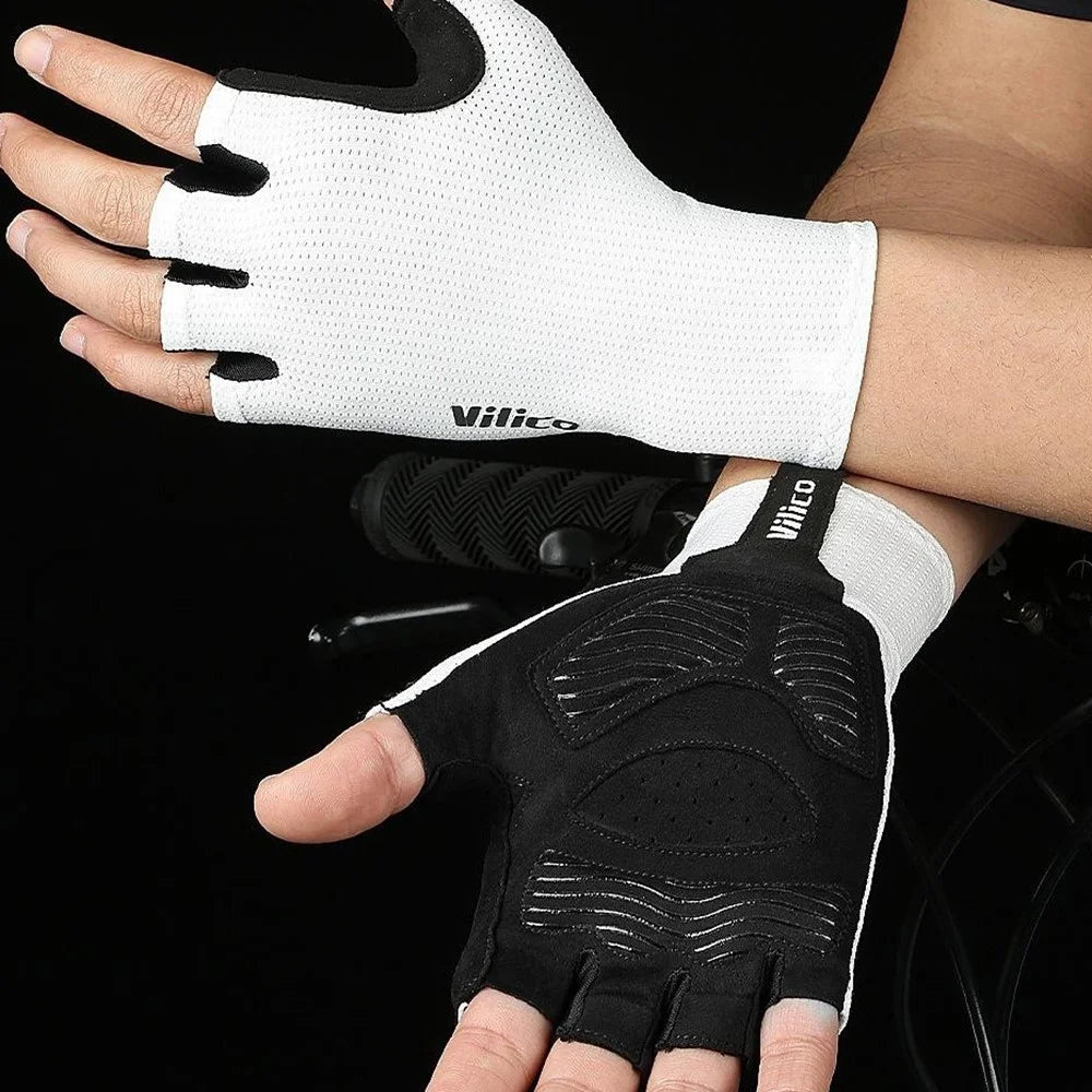 VILICO A0106 1 Pair Size L Outdoor Cycling Fishing Gloves Half Finger Shock Absorbing Breathable Bike Gloves - White - 5