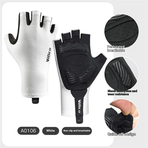 VILICO A0106 1 Pair Size XL Outdoor Cycling Fishing Gloves Half Finger Shock Absorbing Breathable Bike Gloves - White - 2
