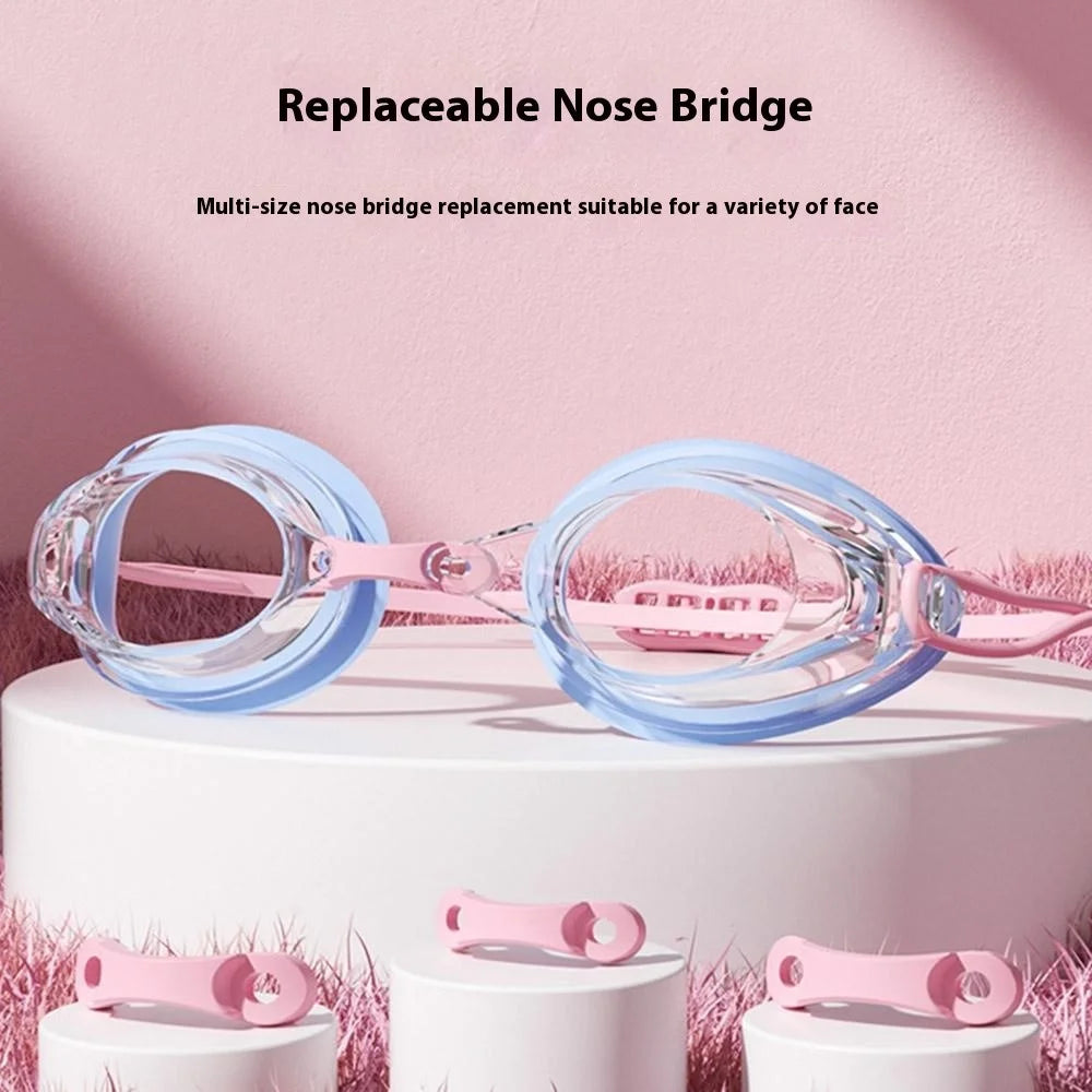 692 Adult Swimming Goggles with 2 Nose Bridges Competition Racing Swim Glasses for Men Women - Pink / Transparent Lens - 2