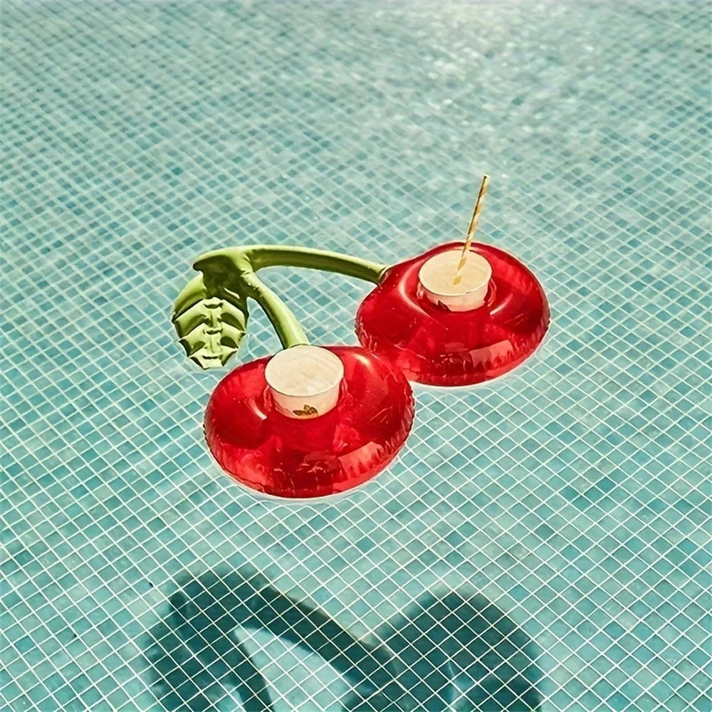 2 Slots Inflatable Cherry Design Drink Holder Floating Cup Stand for Pool / Beach Party, 33 x 18cm - 2