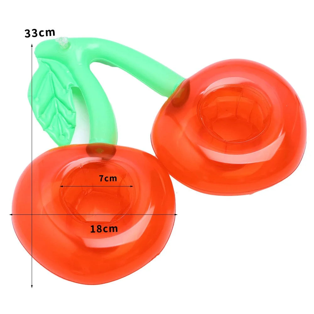 2 Slots Inflatable Cherry Design Drink Holder Floating Cup Stand for Pool / Beach Party, 33 x 18cm - 6