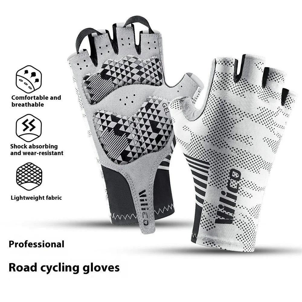 VILICO A0130 1 Pair Shock Absorbing Half Finger Cycling Gloves Breathable Outdoor Sports Mittens - White / M - 2