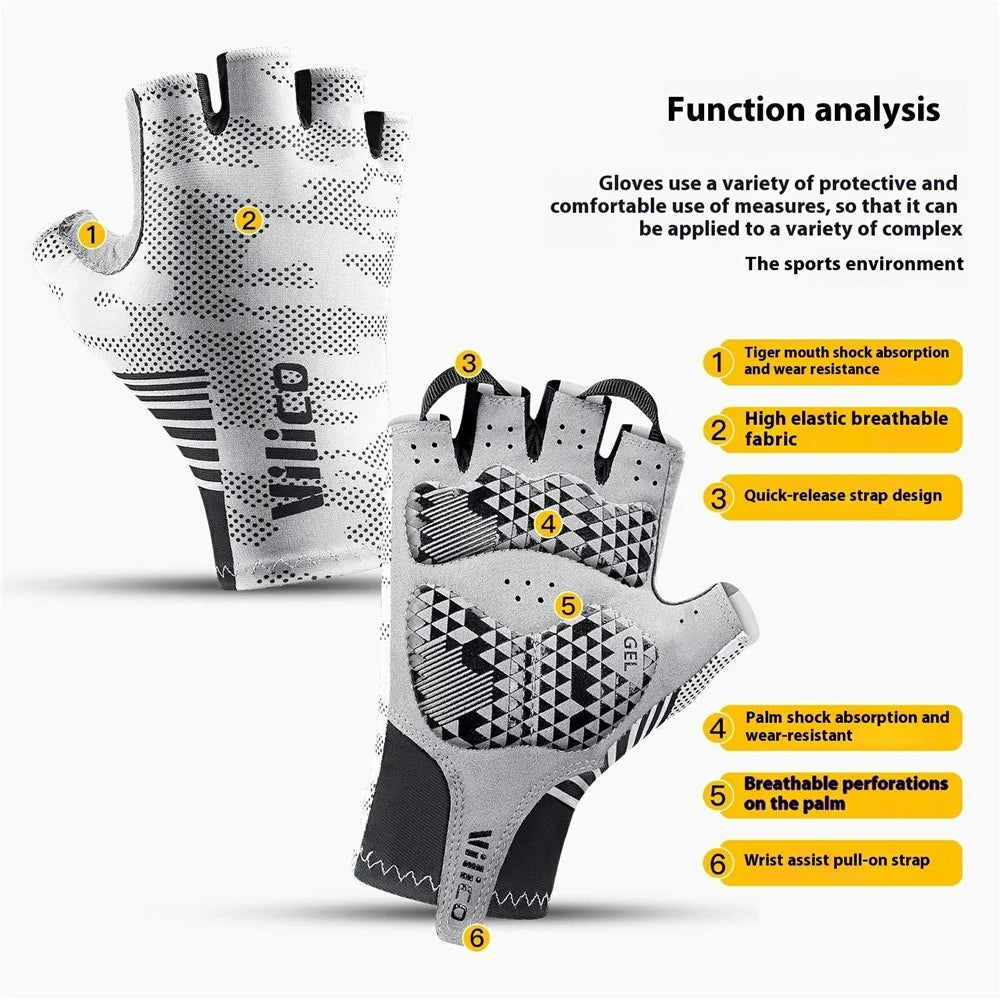 VILICO A0130 1 Pair Shock Absorbing Half Finger Cycling Gloves Breathable Outdoor Sports Mittens - White / M - 3