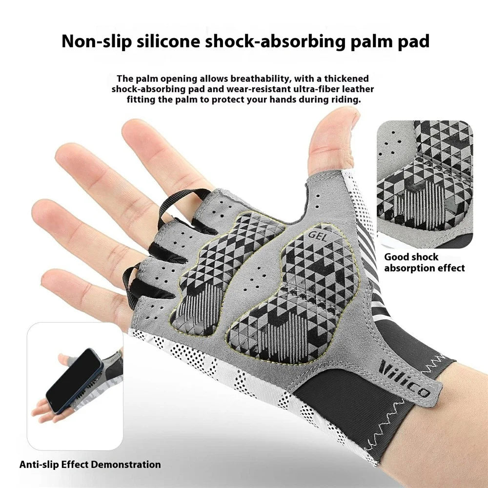 VILICO A0130 1 Pair Shock Absorbing Half Finger Cycling Gloves Breathable Outdoor Sports Mittens - White / M - 4