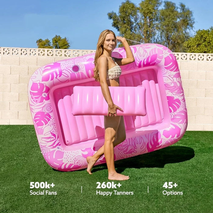 HC-FC666 PVC Inflatable Single Person Float Lounger with Pillow Maple Leaf Design Portable Pool Raft, 177x116cm - Pink - 2