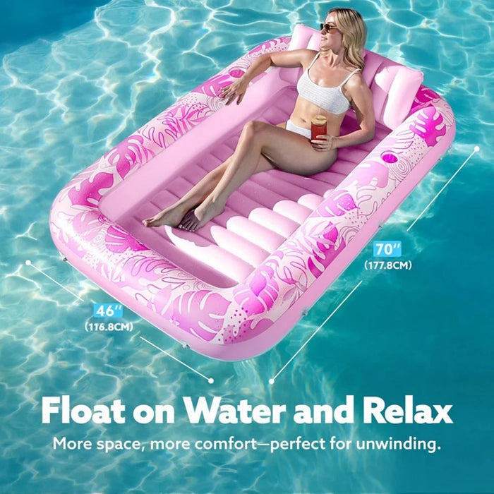 HC-FC666 PVC Inflatable Single Person Float Lounger with Pillow Maple Leaf Design Portable Pool Raft, 177x116cm - Pink - 3