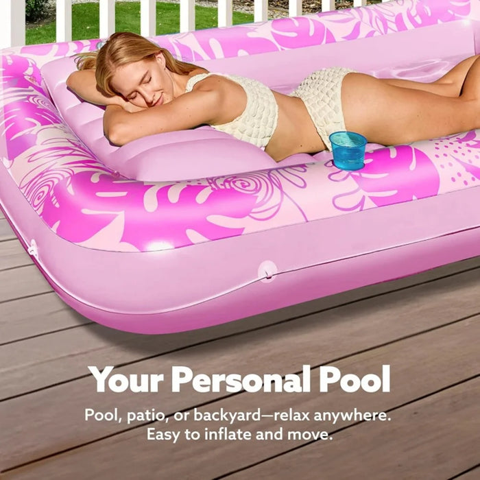 HC-FC666 PVC Inflatable Single Person Float Lounger with Pillow Maple Leaf Design Portable Pool Raft, 177x116cm - Pink - 4