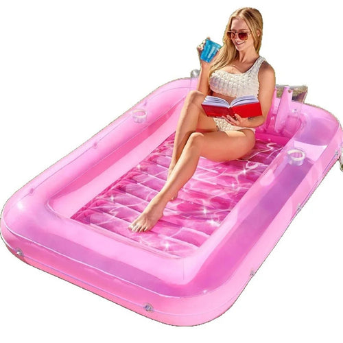 HC-FP669 Inflatable Pool Float Lounge Chair Summer Water Party PVC Lounger, 177x116cm - Transparent Pink - 1