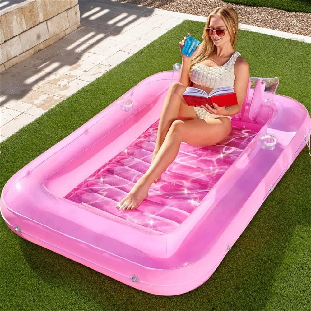 HC-FP669 Inflatable Pool Float Lounge Chair Summer Water Party PVC Lounger, 177x116cm - Transparent Pink - 2
