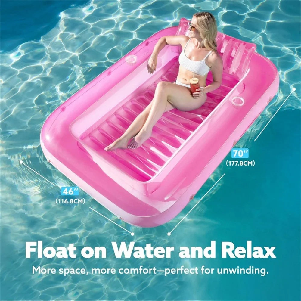 HC-FP669 Inflatable Pool Float Lounge Chair Summer Water Party PVC Lounger, 177x116cm - Transparent Pink - 3
