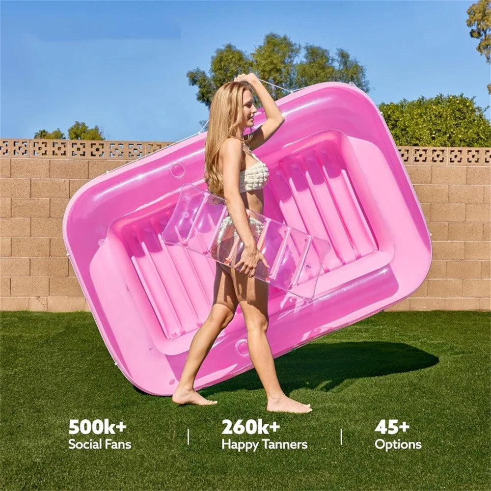HC-FP669 Inflatable Pool Float Lounge Chair Summer Water Party PVC Lounger, 177x116cm - Transparent Pink - 4