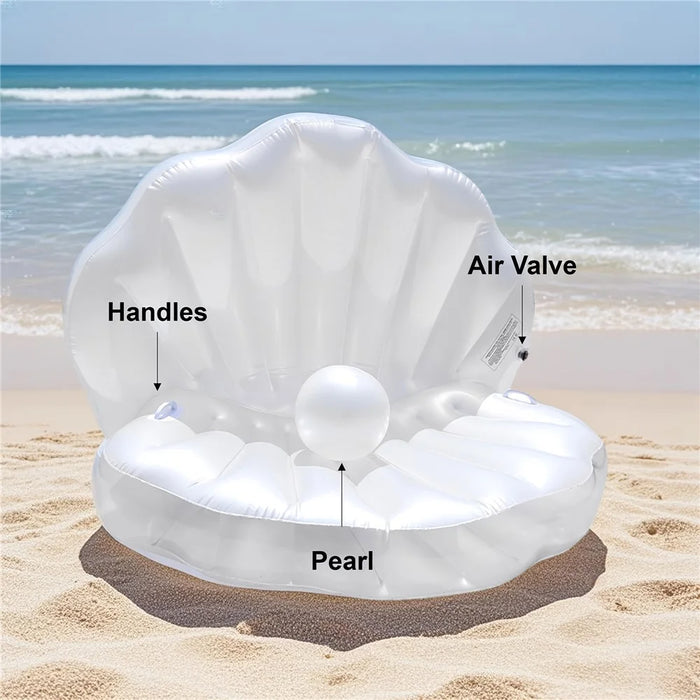Inflatable Scallop Shell Pool Float Lounger Portable Water Relaxation Chair with Pearl Ball - 5