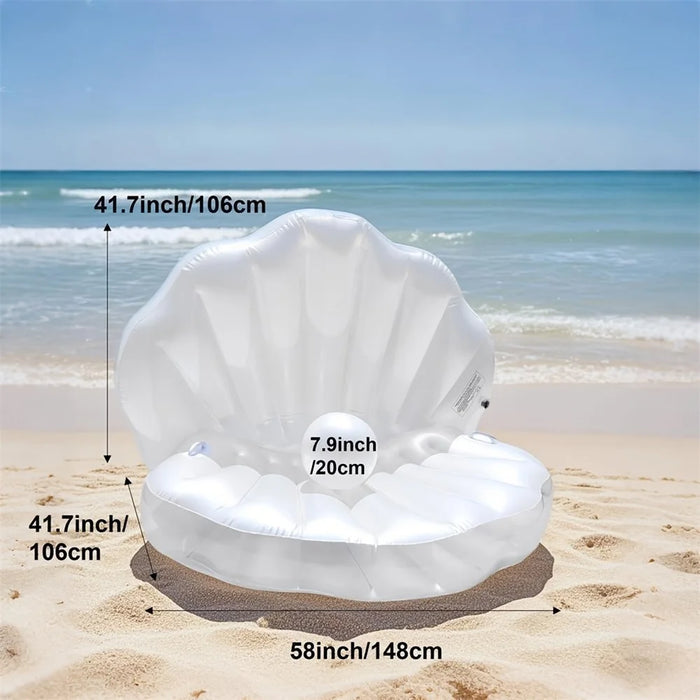 Inflatable Scallop Shell Pool Float Lounger Portable Water Relaxation Chair with Pearl Ball - 6