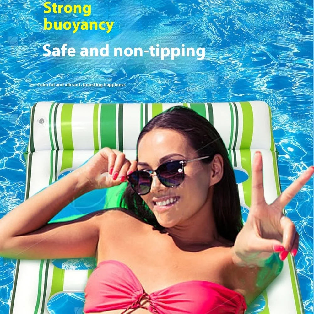 Inflatable Pool Float Lounge Chair PVC Thickened Air Mattress Single Person Floating Lounger with Holes - Blue / Yellow - 2