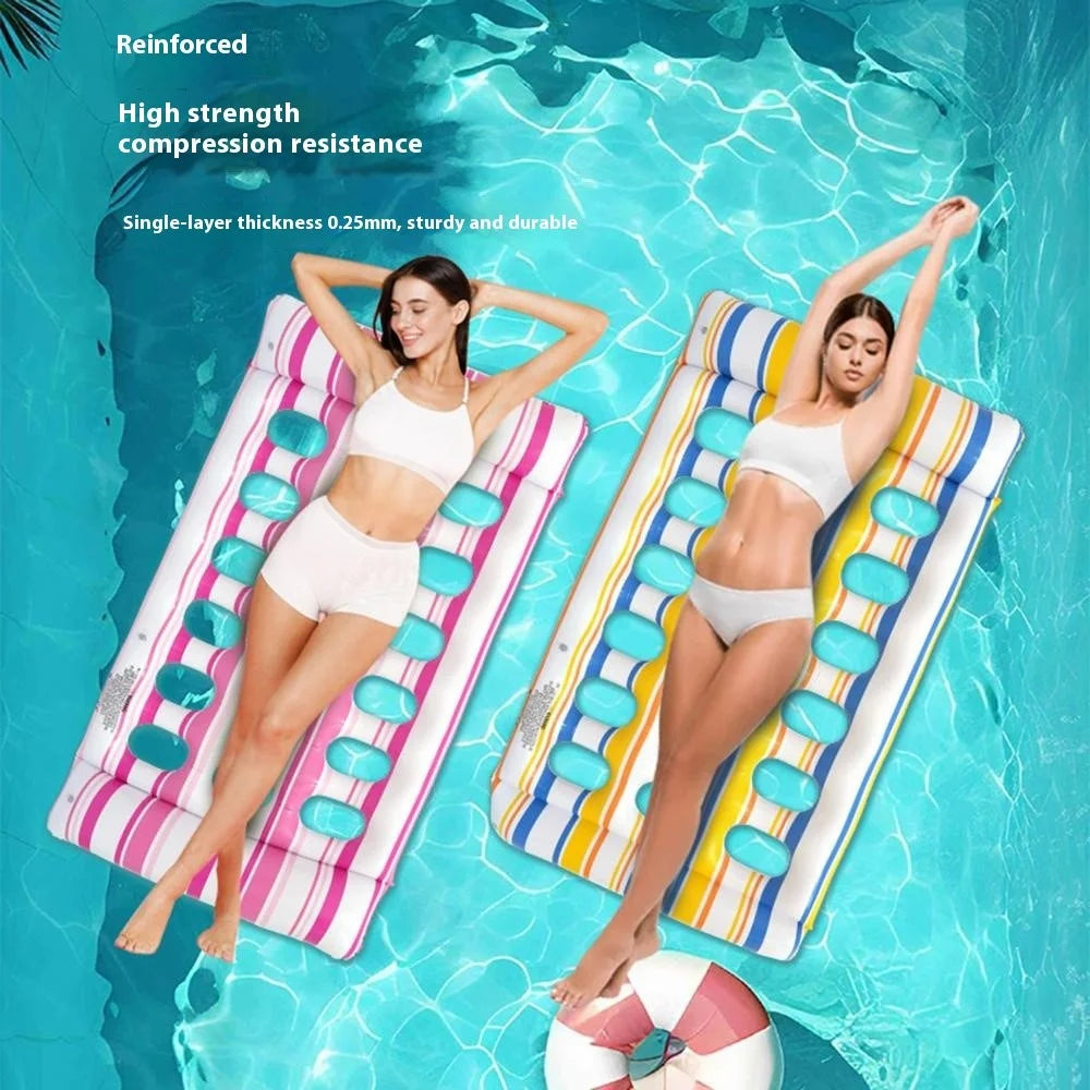 Inflatable Pool Float Lounge Chair PVC Thickened Air Mattress Single Person Floating Lounger with Holes - Blue / Yellow - 3