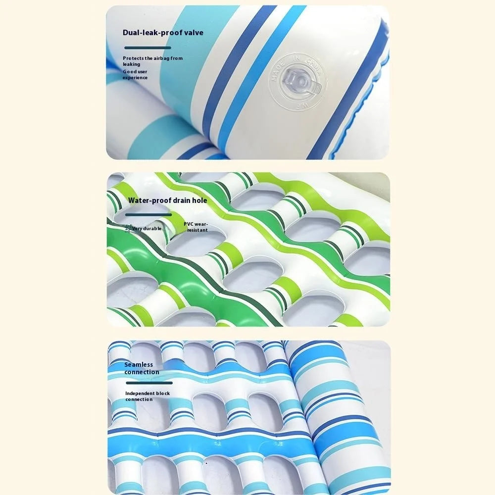 Inflatable Pool Float Lounge Chair PVC Thickened Air Mattress Single Person Floating Lounger with Holes - Blue / Yellow - 6