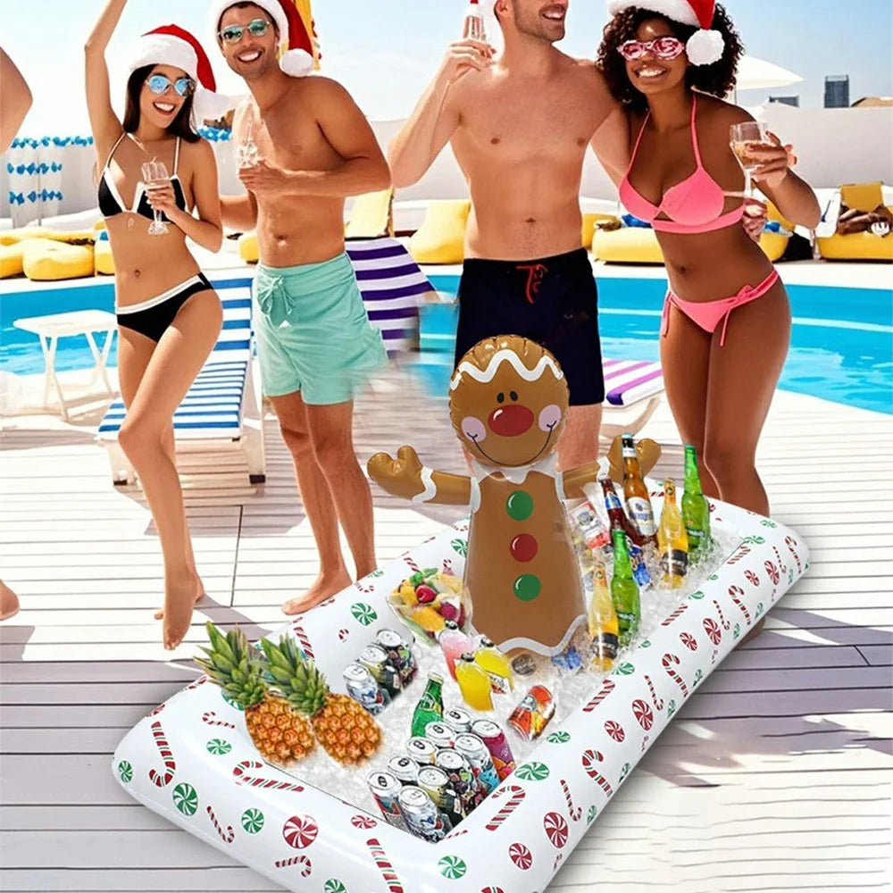Inflatable Christmas Gingerbread Man Ice Storage Container PVC Anti Leak Pool Beach Ice Drink Holder - 3